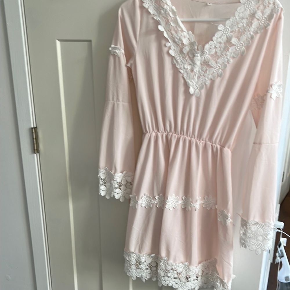Elegant Pink Lace Trim unlined dress